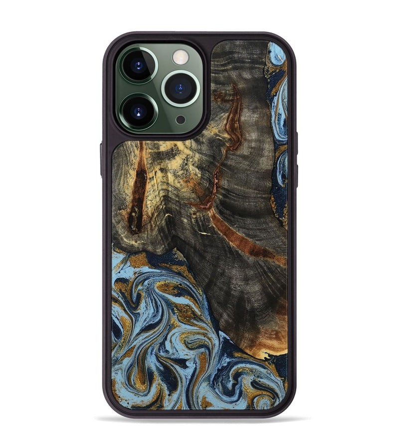 iPhone 13 Pro Max Wood Phone Case - Benita (Teal & Gold, 798226)