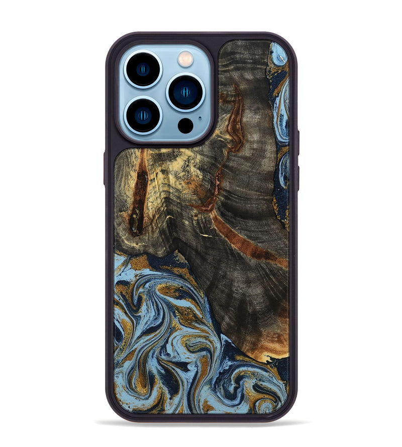 iPhone 14 Pro Max Wood Phone Case - Benita (Teal & Gold, 798226)