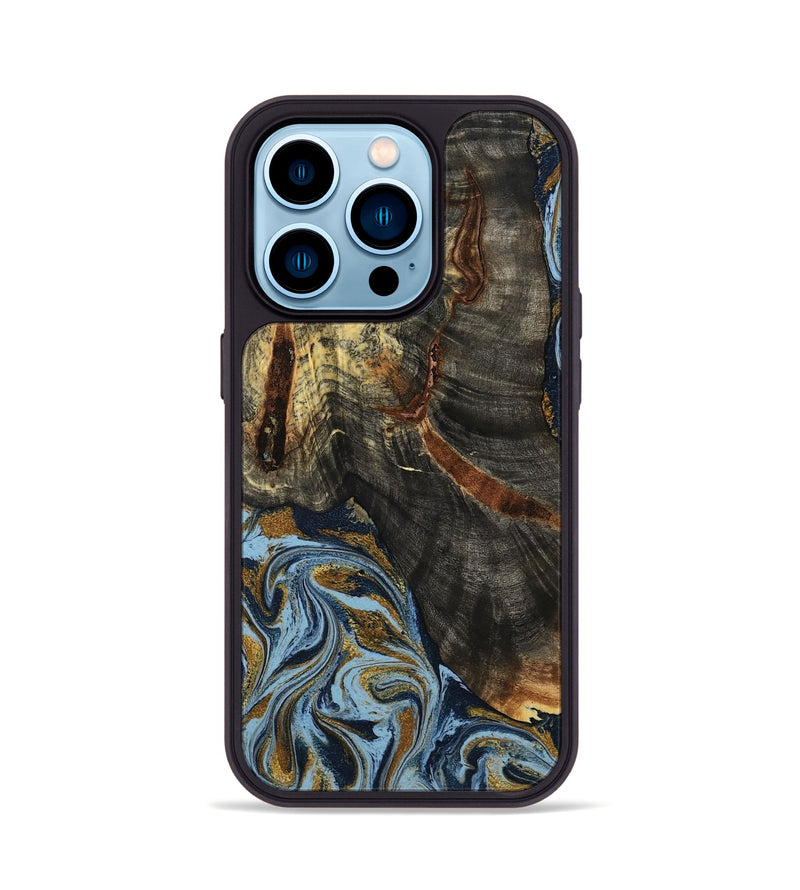 iPhone 14 Pro Wood Phone Case - Benita (Teal & Gold, 798226)
