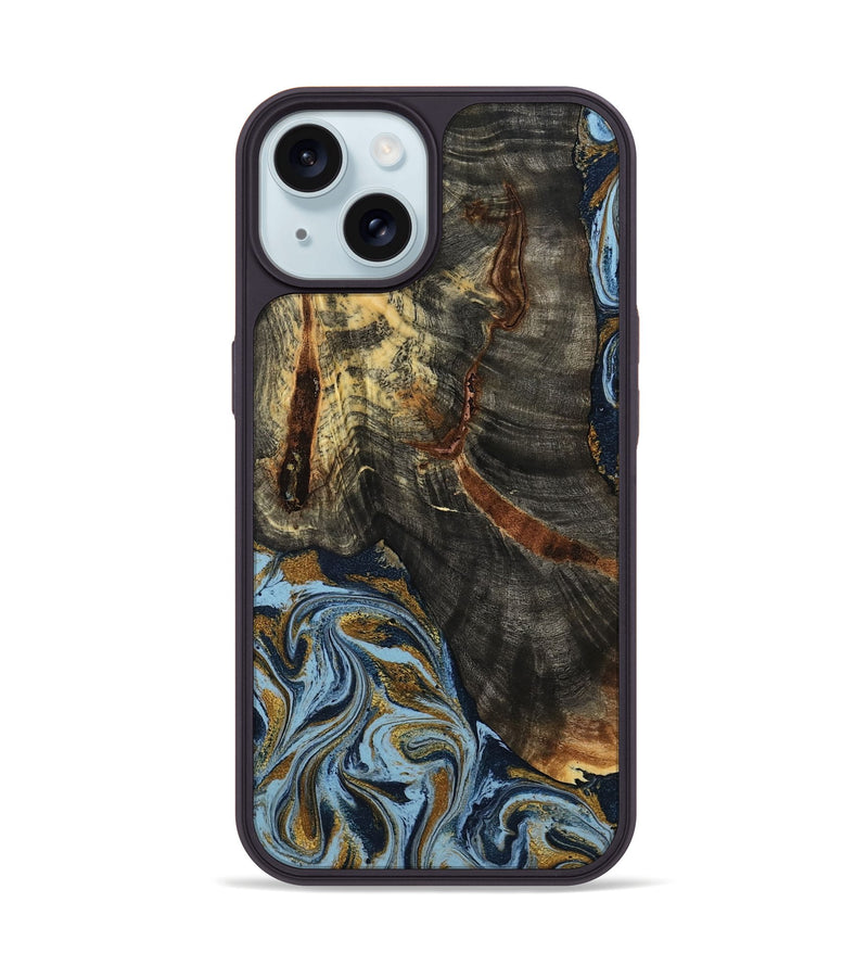 iPhone 15 Wood Phone Case - Benita (Teal & Gold, 798226)