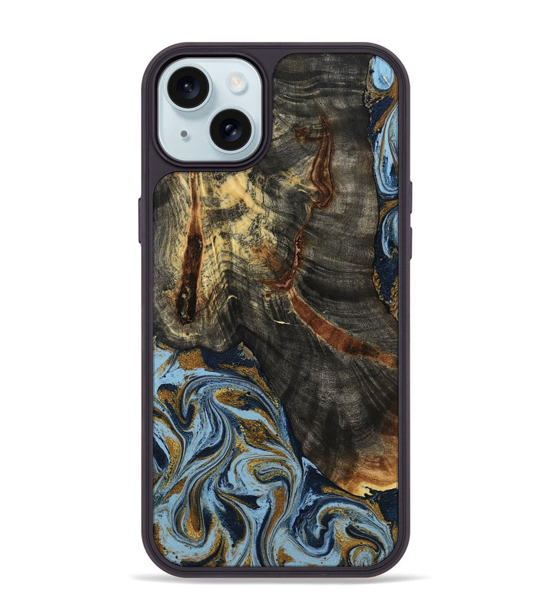 iPhone 15 Plus Wood Phone Case - Benita (Teal & Gold, 798226)