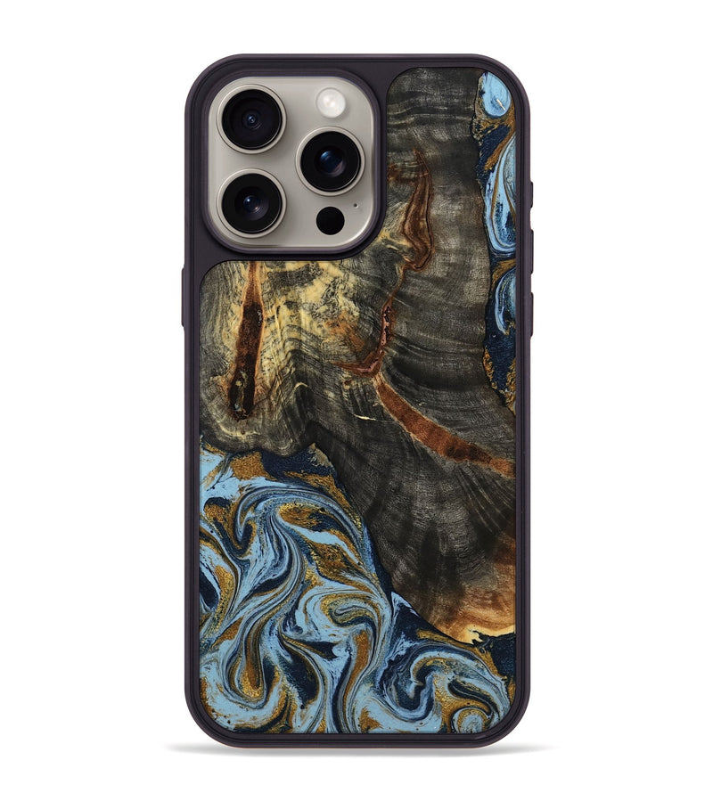 iPhone 15 Pro Max Wood Phone Case - Benita (Teal & Gold, 798226)