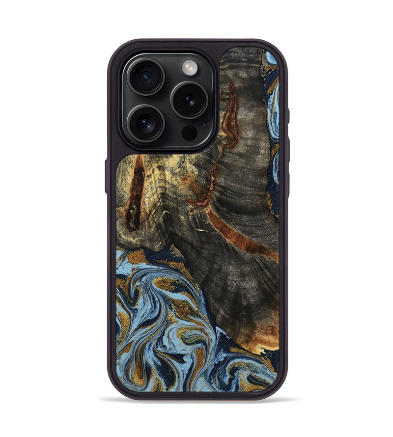 iPhone 15 Pro Wood Phone Case - Benita (Teal & Gold, 798226)