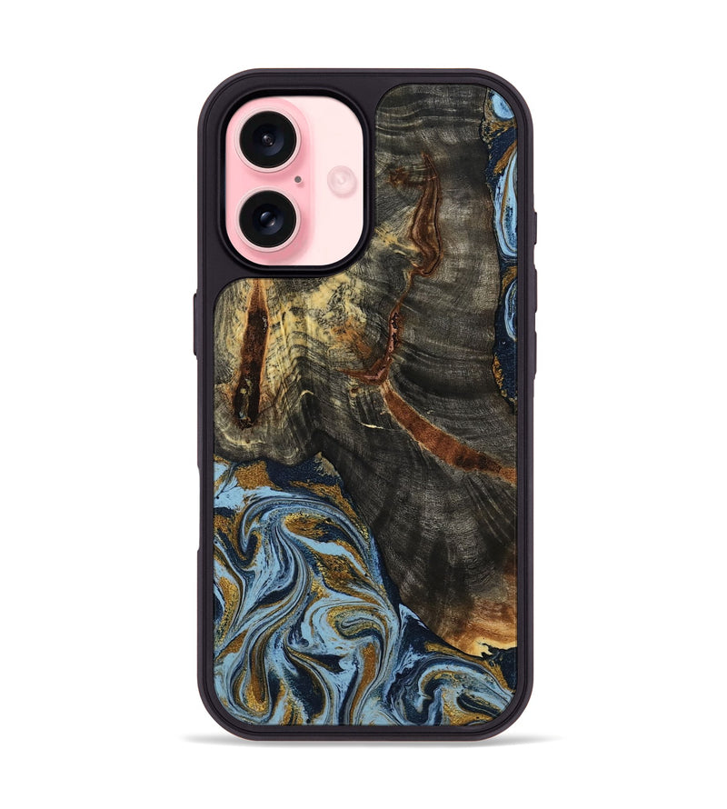 iPhone 16 Wood Phone Case - Benita (Teal & Gold, 798226)