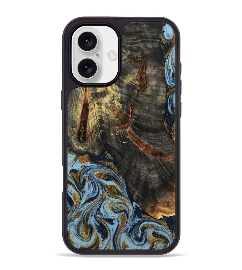 iPhone 16 Plus Wood Phone Case - Benita (Teal & Gold, 798226)