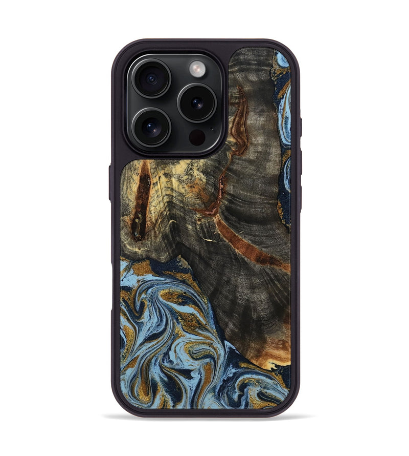iPhone 16 Pro Wood Phone Case - Benita (Teal & Gold, 798226)