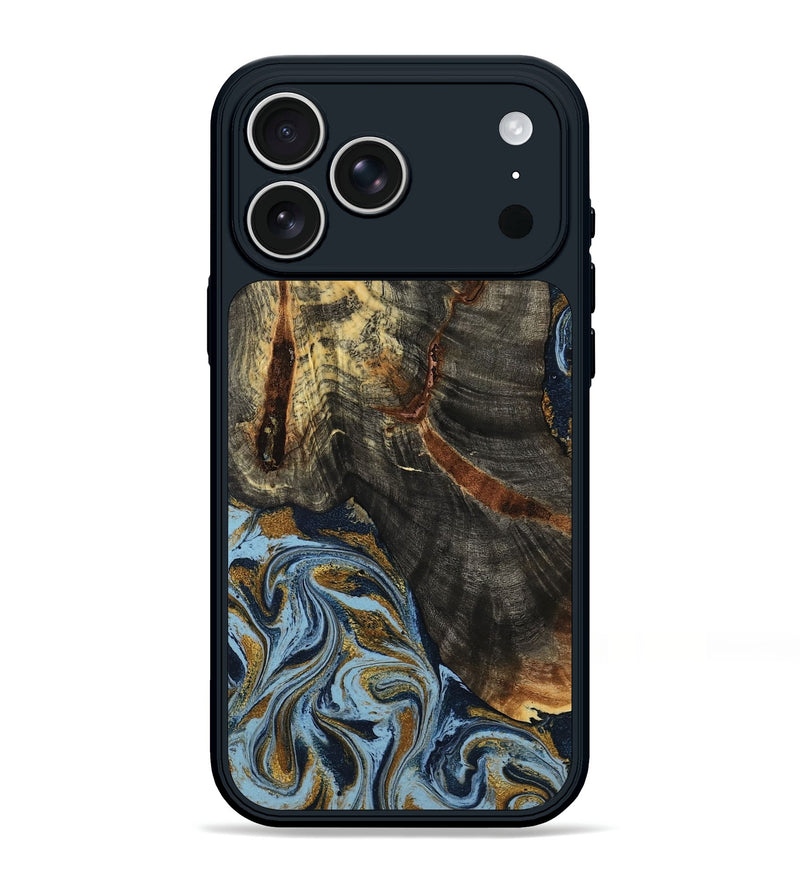 iPhone 17 Pro Max Wood Phone Case - Benita (Teal & Gold, 798226)