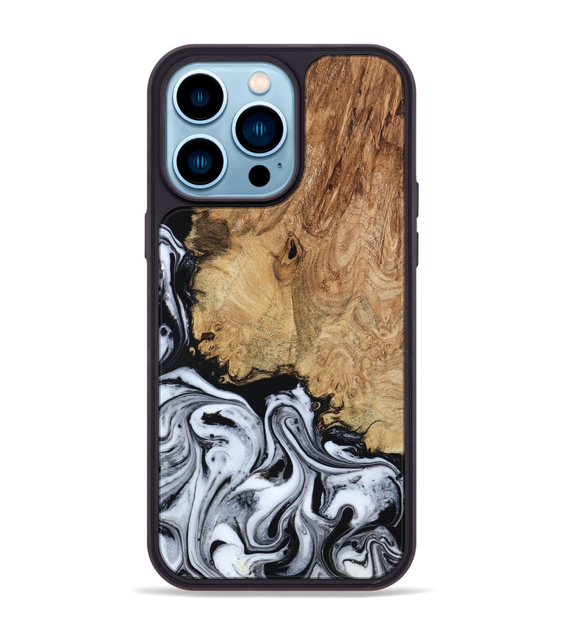 iPhone 14 Pro Max Wood Phone Case - Lorna (Black & White, 798287)