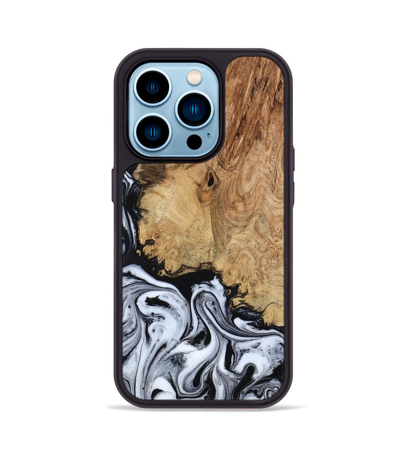 iPhone 14 Pro Wood Phone Case - Lorna (Black & White, 798287)