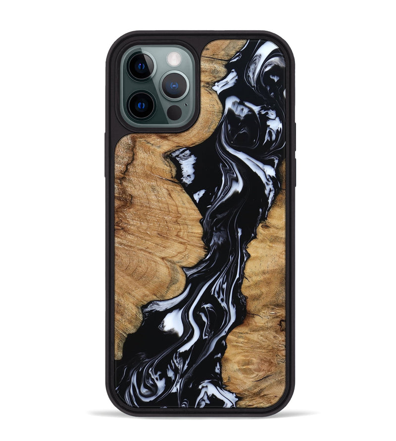 iPhone 12 Pro Max Wood Phone Case - Waverly (Black & White, 798289)