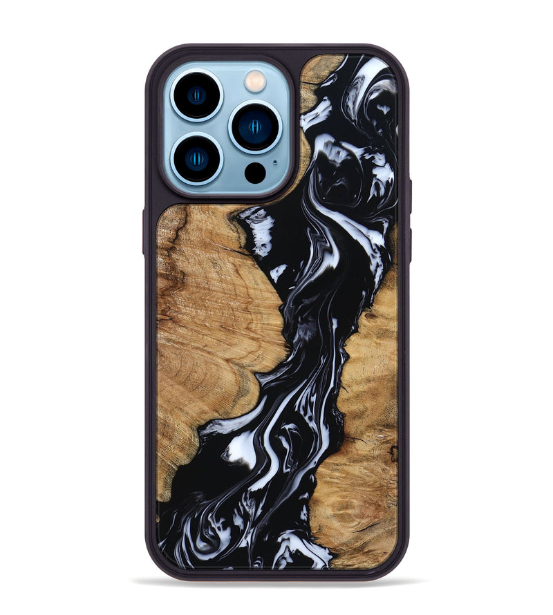 iPhone 14 Pro Max Wood Phone Case - Waverly (Black & White, 798289)