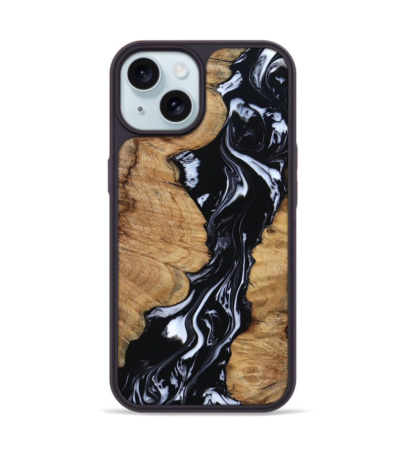 iPhone 15 Wood Phone Case - Waverly (Black & White, 798289)