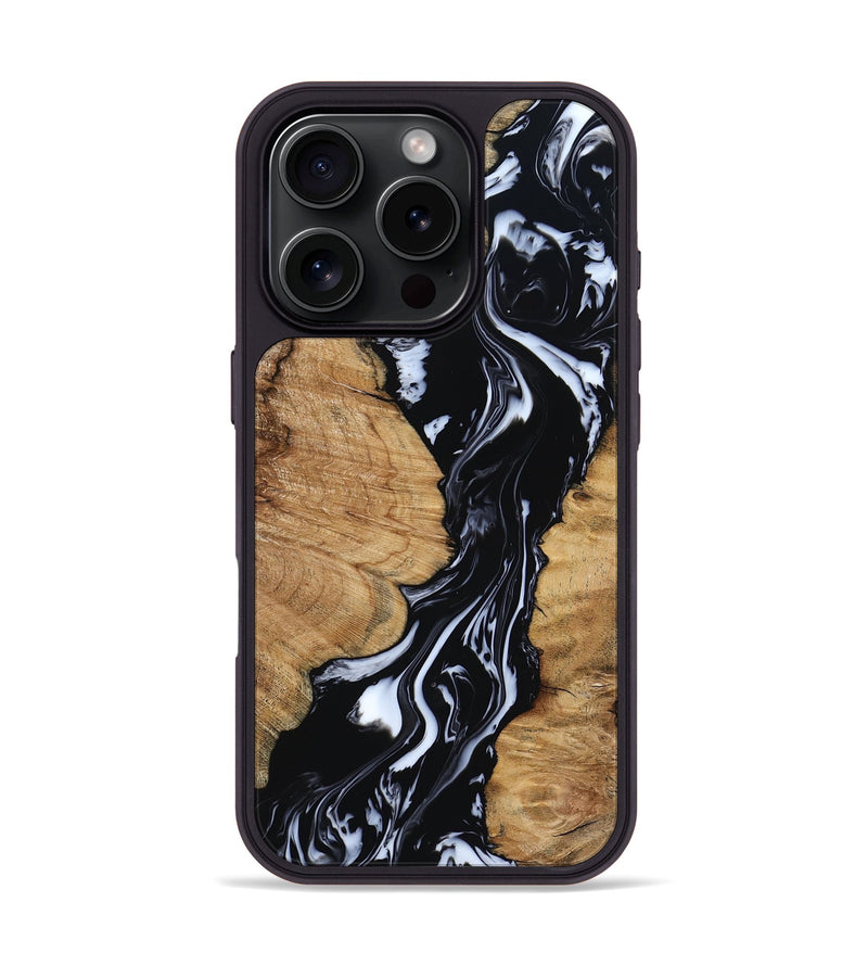 iPhone 16 Pro Wood Phone Case - Waverly (Black & White, 798289)