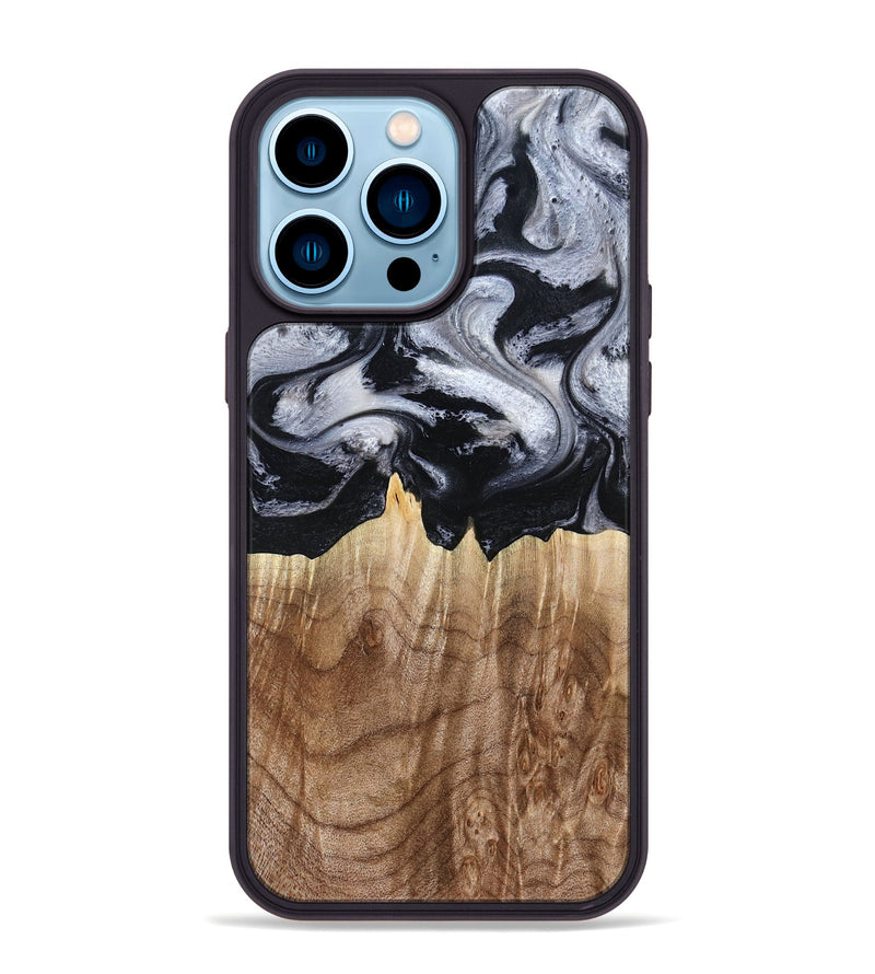 iPhone 14 Pro Max Wood Phone Case - Arely (Black & White, 798294)