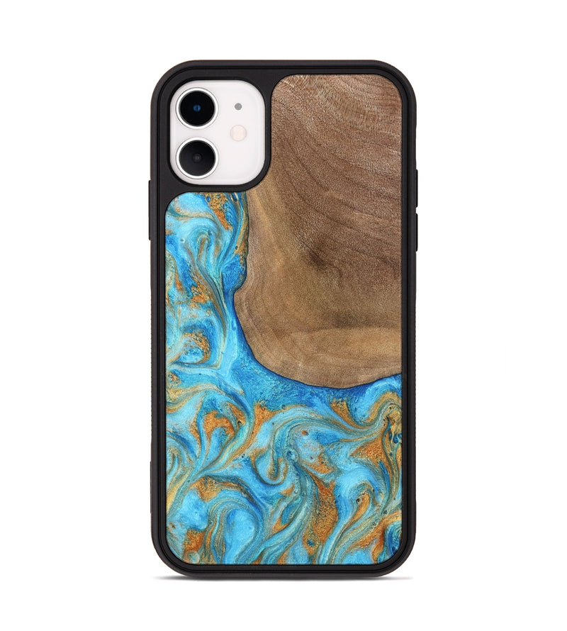 iPhone 11 Wood Phone Case - Bettye (Teal & Gold, 798338)