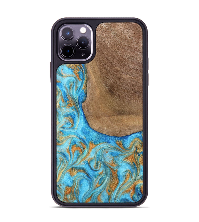 iPhone 11 Pro Max Wood Phone Case - Bettye (Teal & Gold, 798338)