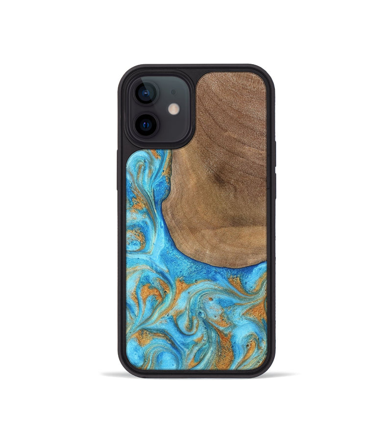 iPhone 12 mini Wood Phone Case - Bettye (Teal & Gold, 798338)