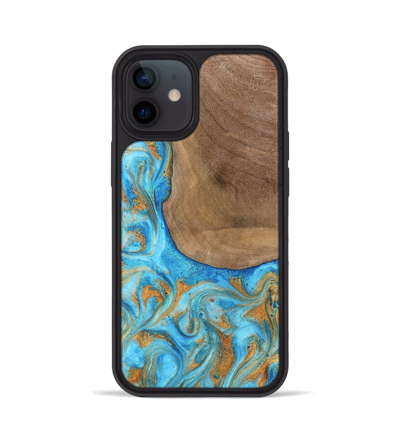 iPhone 12 Wood Phone Case - Bettye (Teal & Gold, 798338)