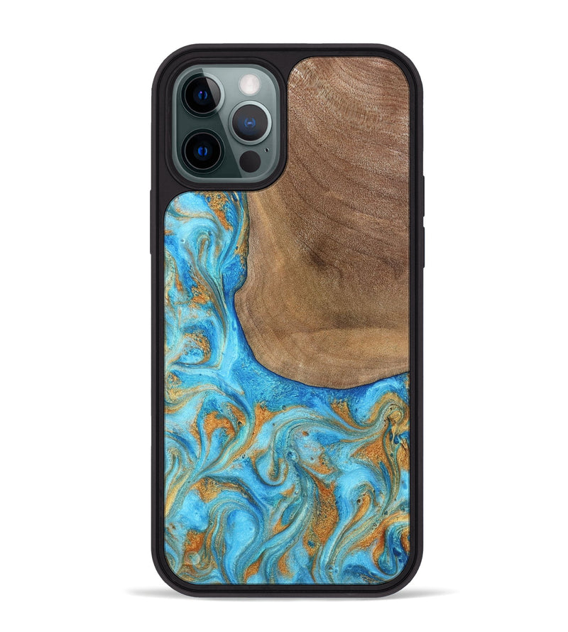 iPhone 12 Pro Max Wood Phone Case - Bettye (Teal & Gold, 798338)