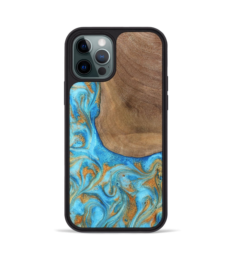 iPhone 12 Pro Wood Phone Case - Bettye (Teal & Gold, 798338)