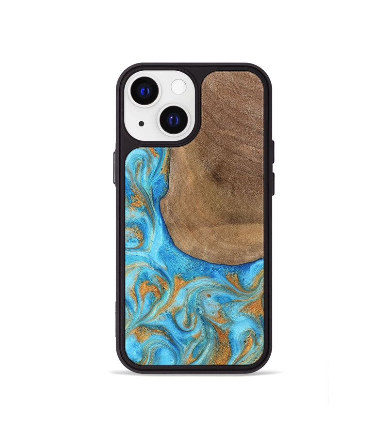iPhone 13 mini Wood Phone Case - Bettye (Teal & Gold, 798338)