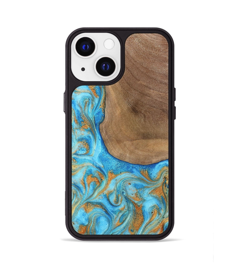 iPhone 13 Wood Phone Case - Bettye (Teal & Gold, 798338)