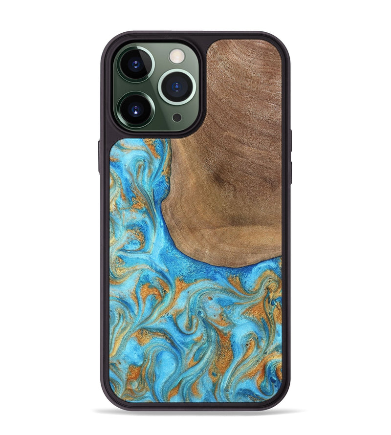 iPhone 13 Pro Max Wood Phone Case - Bettye (Teal & Gold, 798338)
