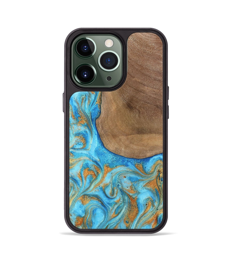 iPhone 13 Pro Wood Phone Case - Bettye (Teal & Gold, 798338)