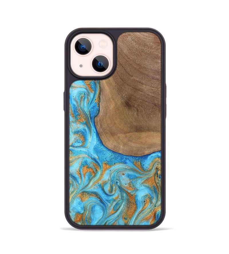 iPhone 14 Wood Phone Case - Bettye (Teal & Gold, 798338)