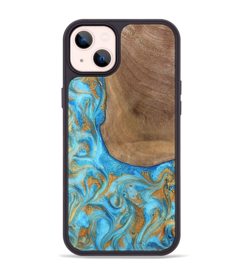 iPhone 14 Plus Wood Phone Case - Bettye (Teal & Gold, 798338)