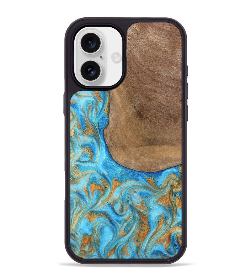 iPhone 16 Plus Wood Phone Case - Bettye (Teal & Gold, 798338)