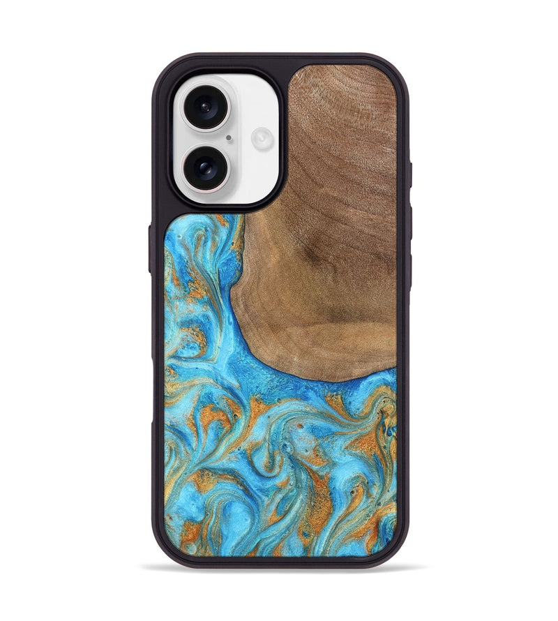 iPhone 17 Wood Phone Case - Bettye (Teal & Gold, 798338)