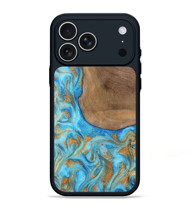iPhone 17 Pro Max Wood Phone Case - Bettye (Teal & Gold, 798338)