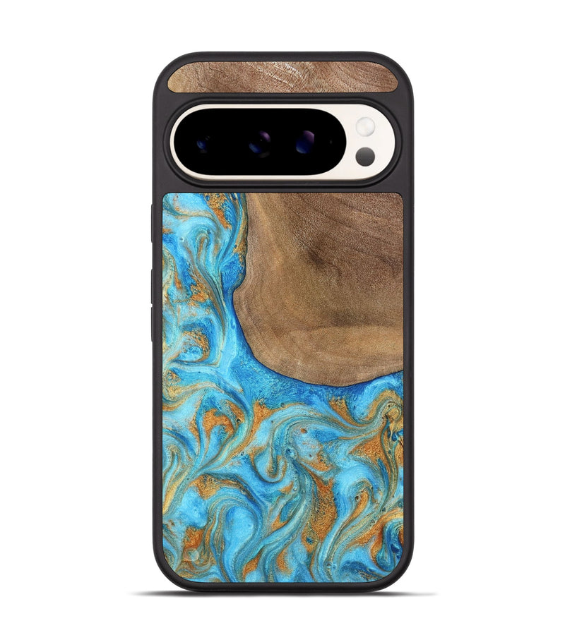 Pixel 9 Pro Wood Phone Case - Bettye (Teal & Gold, 798338)