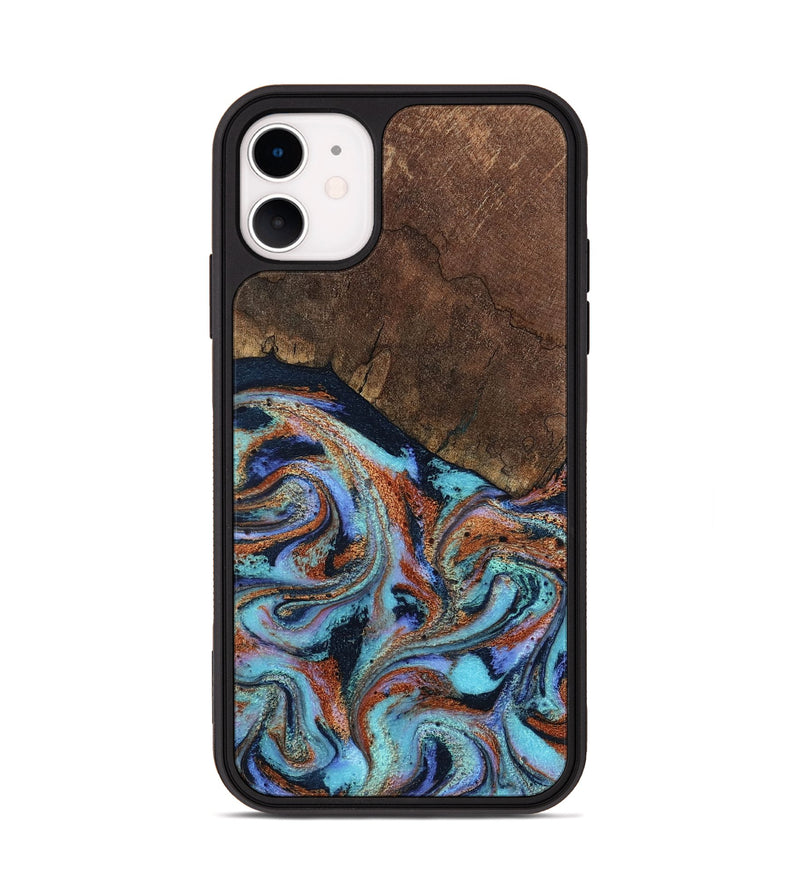 iPhone 11 Wood Phone Case - Ina (Teal & Gold, 798340)