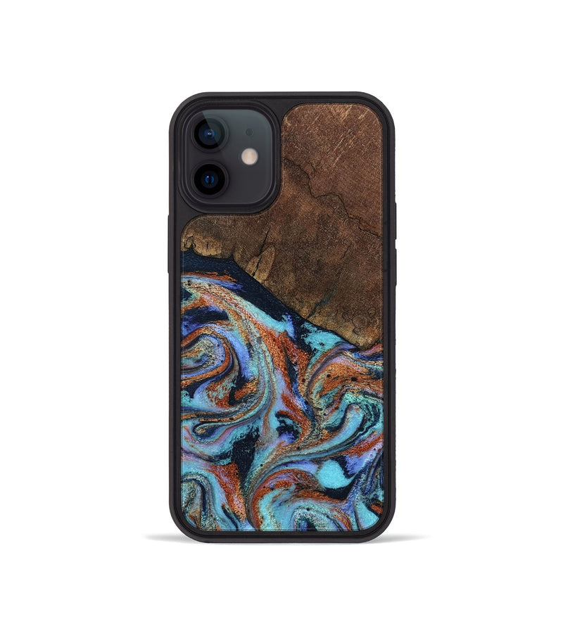 iPhone 12 mini Wood Phone Case - Ina (Teal & Gold, 798340)