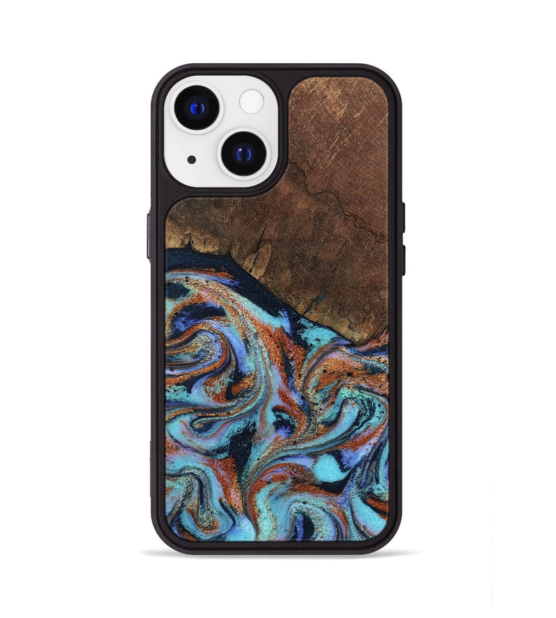 iPhone 13 Wood Phone Case - Ina (Teal & Gold, 798340)