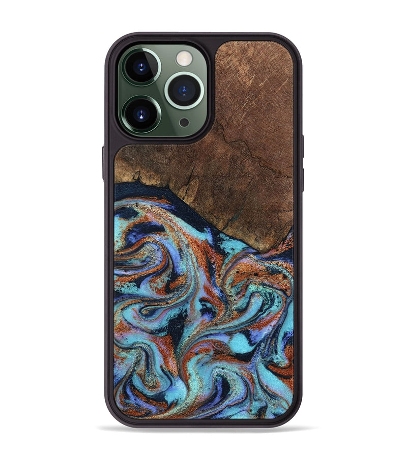 iPhone 13 Pro Max Wood Phone Case - Ina (Teal & Gold, 798340)