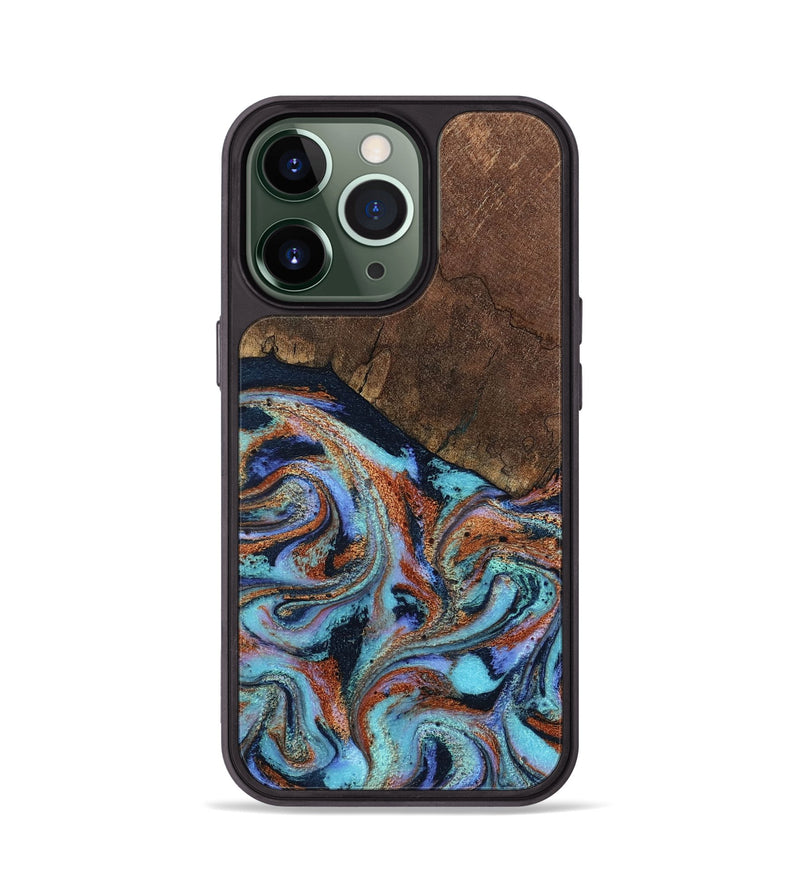 iPhone 13 Pro Wood Phone Case - Ina (Teal & Gold, 798340)
