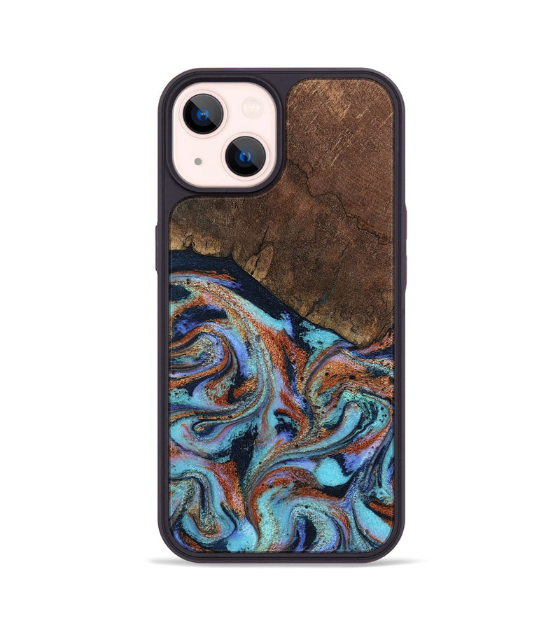 iPhone 14 Wood Phone Case - Ina (Teal & Gold, 798340)