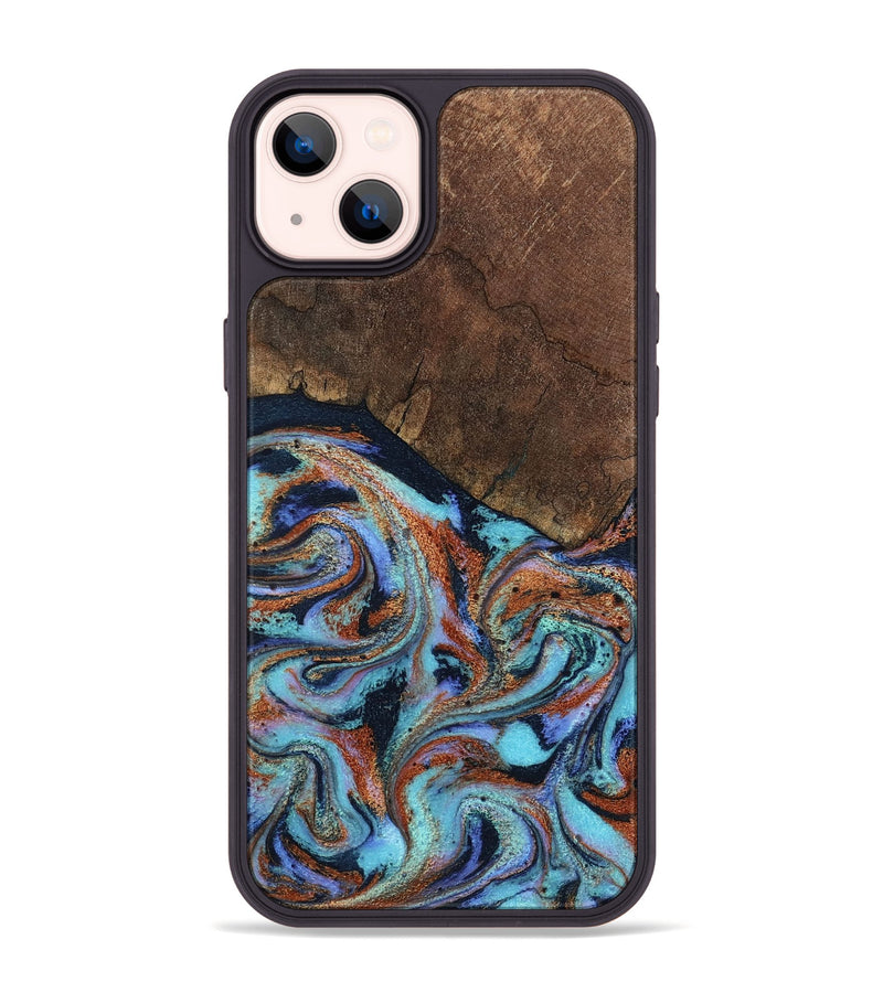 iPhone 14 Plus Wood Phone Case - Ina (Teal & Gold, 798340)