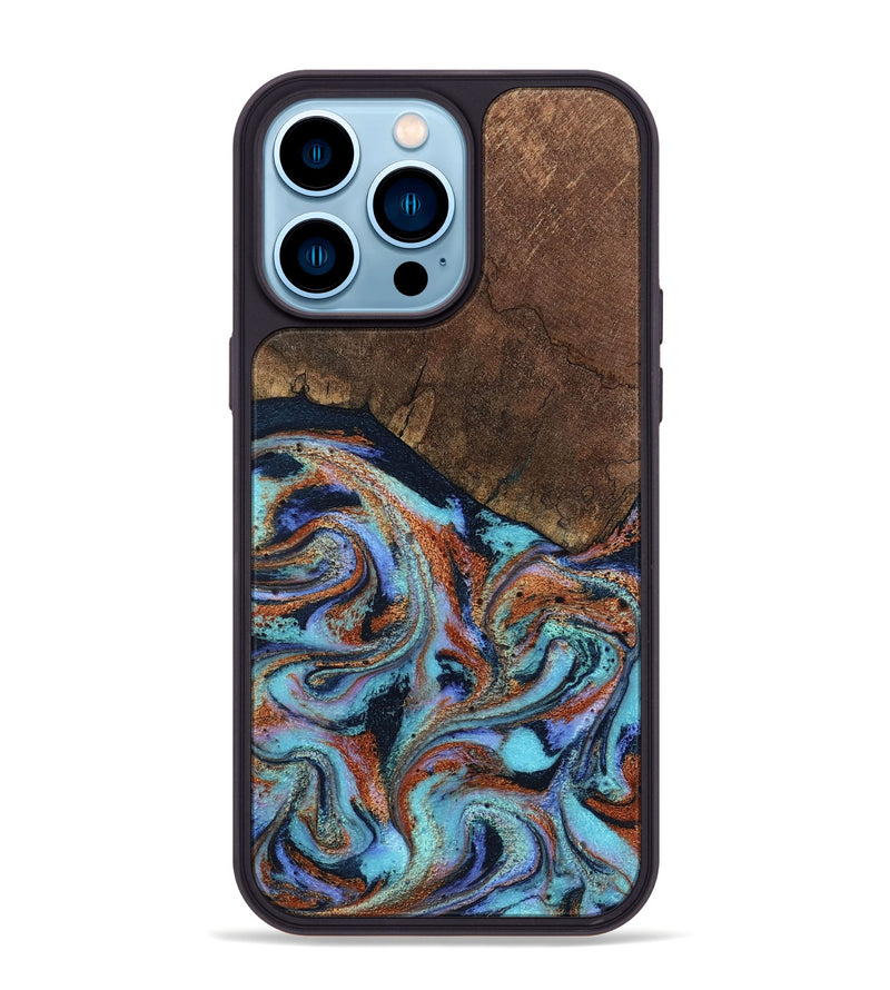 iPhone 14 Pro Max Wood Phone Case - Ina (Teal & Gold, 798340)