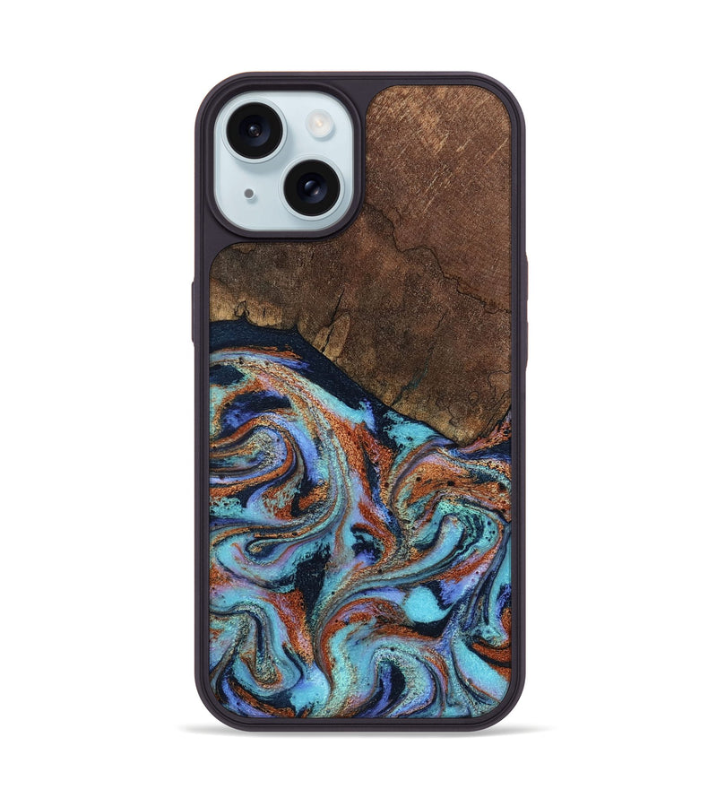 iPhone 15 Wood Phone Case - Ina (Teal & Gold, 798340)