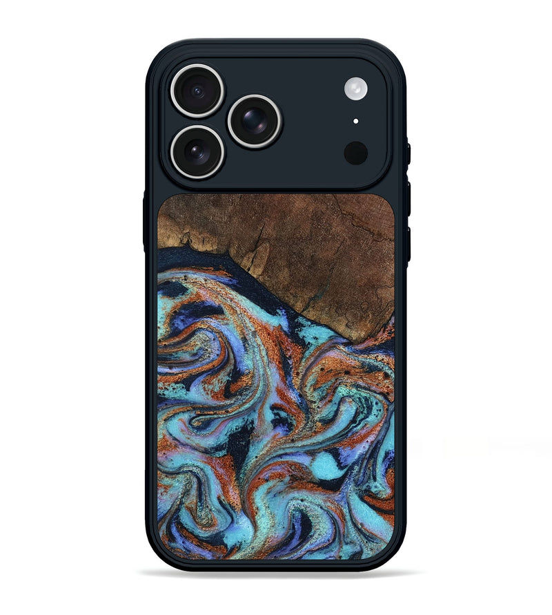 iPhone 17 Pro Max Wood Phone Case - Ina (Teal & Gold, 798340)