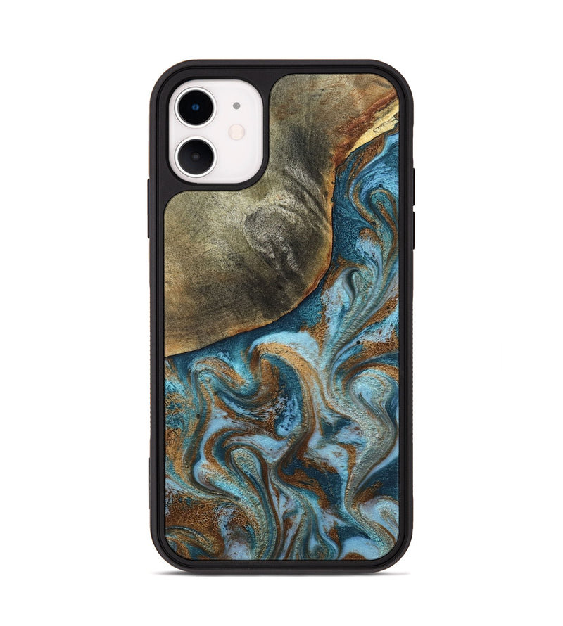 iPhone 11 Wood Phone Case - Edgar (Teal & Gold, 798342)