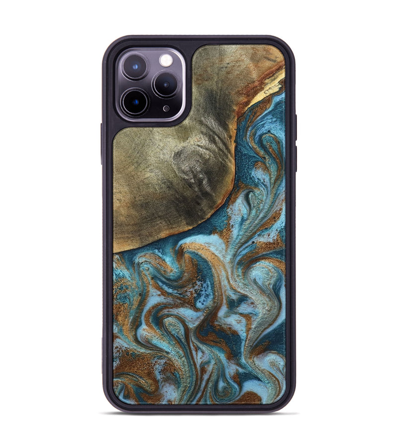 iPhone 11 Pro Max Wood Phone Case - Edgar (Teal & Gold, 798342)
