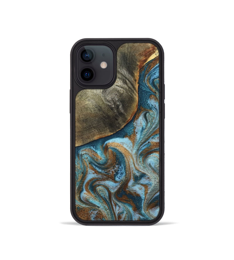 iPhone 12 mini Wood Phone Case - Edgar (Teal & Gold, 798342)