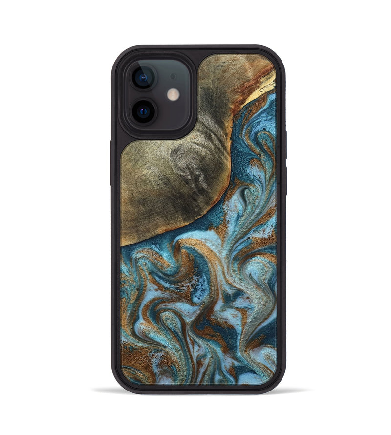 iPhone 12 Wood Phone Case - Edgar (Teal & Gold, 798342)