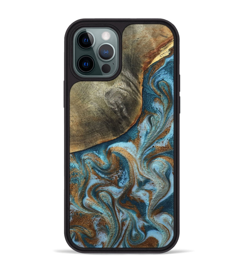 iPhone 12 Pro Max Wood Phone Case - Edgar (Teal & Gold, 798342)