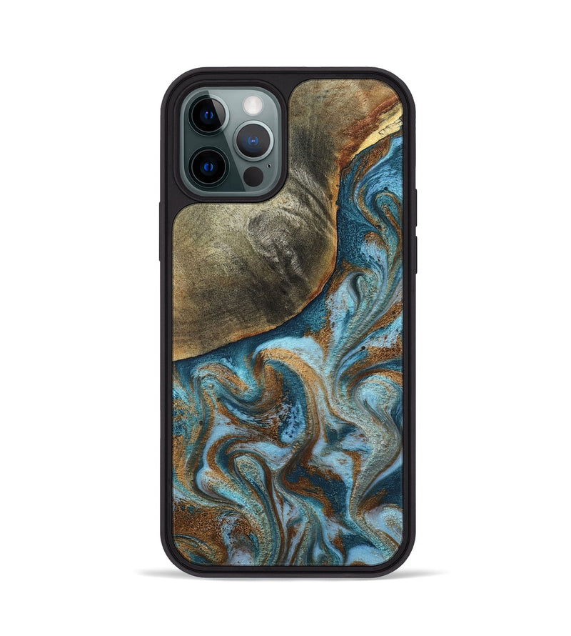 iPhone 12 Pro Wood Phone Case - Edgar (Teal & Gold, 798342)